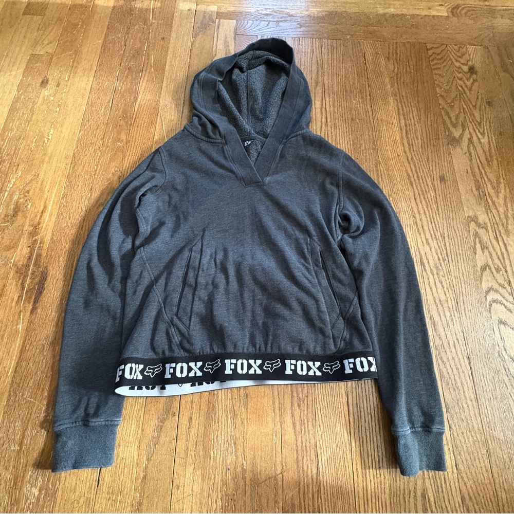Fox Racing‎ Cropped Hoodie Medium M Dark Gray Logo Band V-Neck
